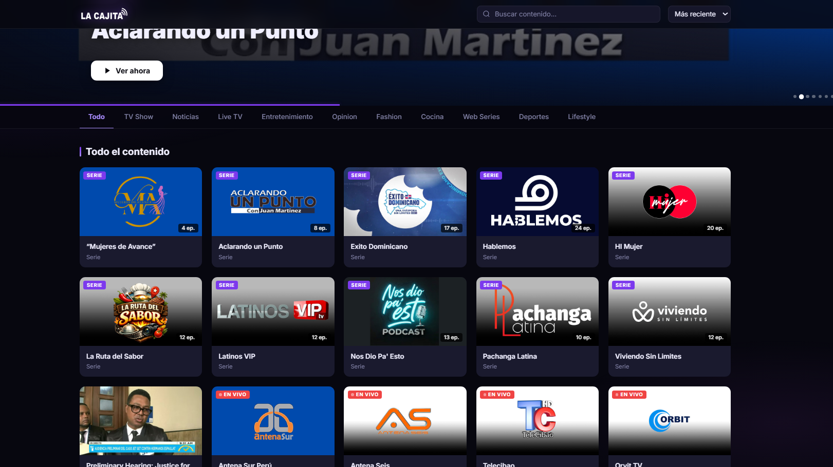 La Cajita TV desktop experience